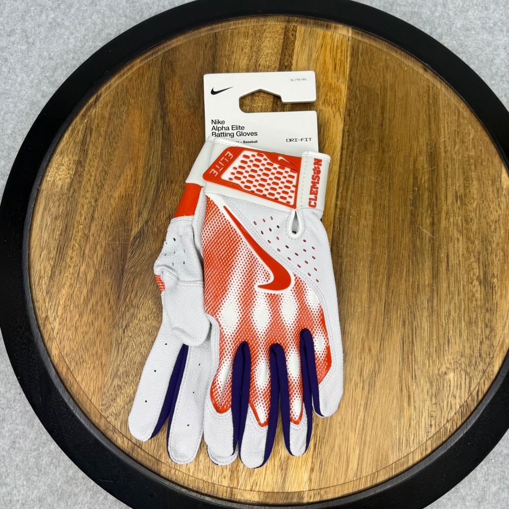 Nike Alpha Elite Batting Gloves Clemson Tigers White Orange Purple Men XL NWT